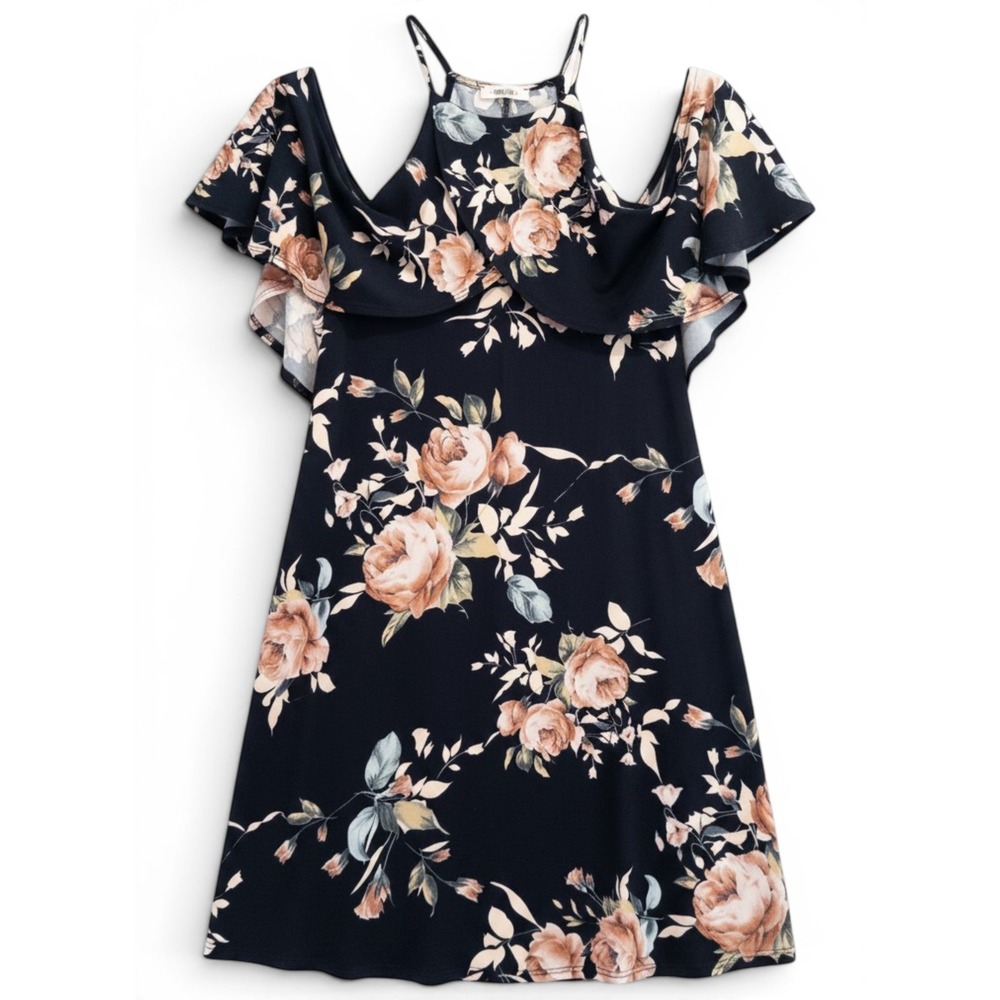 First Love Cold Shoulder Floral Dress Womens M Black Whimsigoth Fairy Romantic